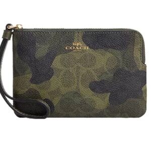 Coach Green and Black Camouflage Wristlet